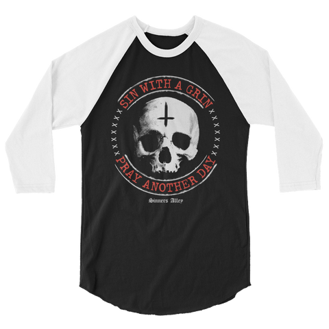 Sin With A Grin 3/4 Sleeve Raglan Shirt