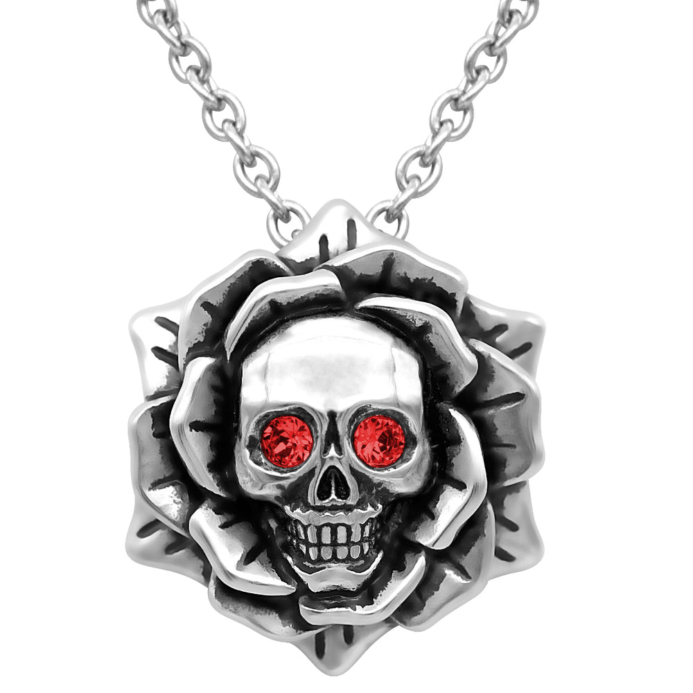 Skull Rose Red Eye Necklace