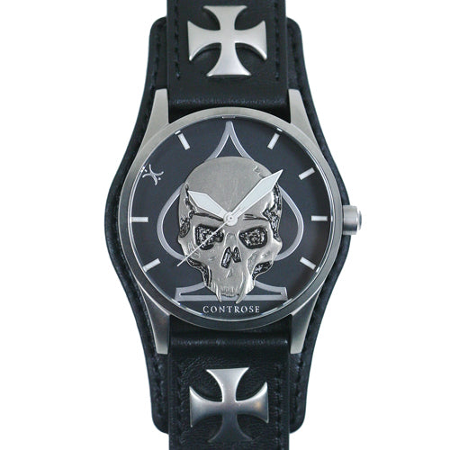 Skull & Spade Black Leather Watch